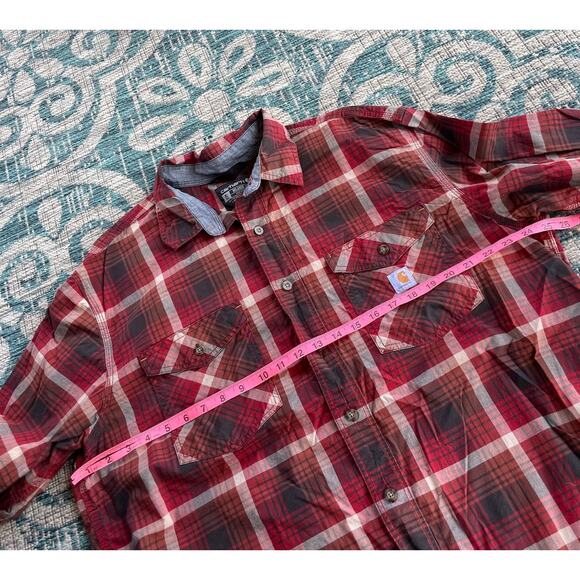 Carhartt Men's Tall Plaid Relaxed Fit Flannel Shirt Red Black - Size XL - Picture 9 of 10